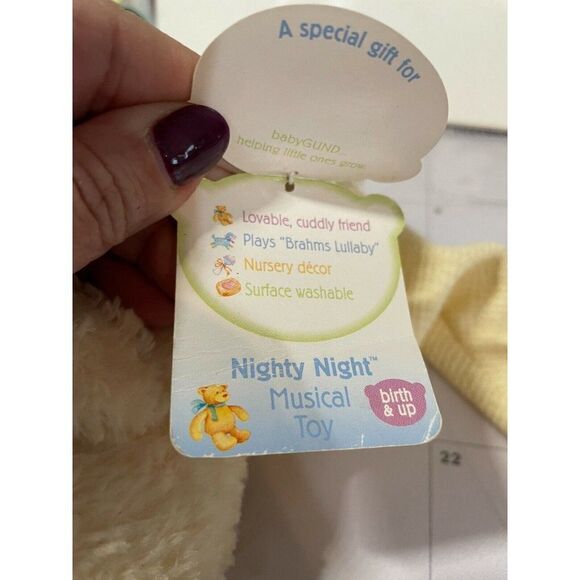 BABY GUND Nighty Night Ivory Teddy Bear Windup Plush Music Box 8" Stuffed Toy - Picture 6 of 6